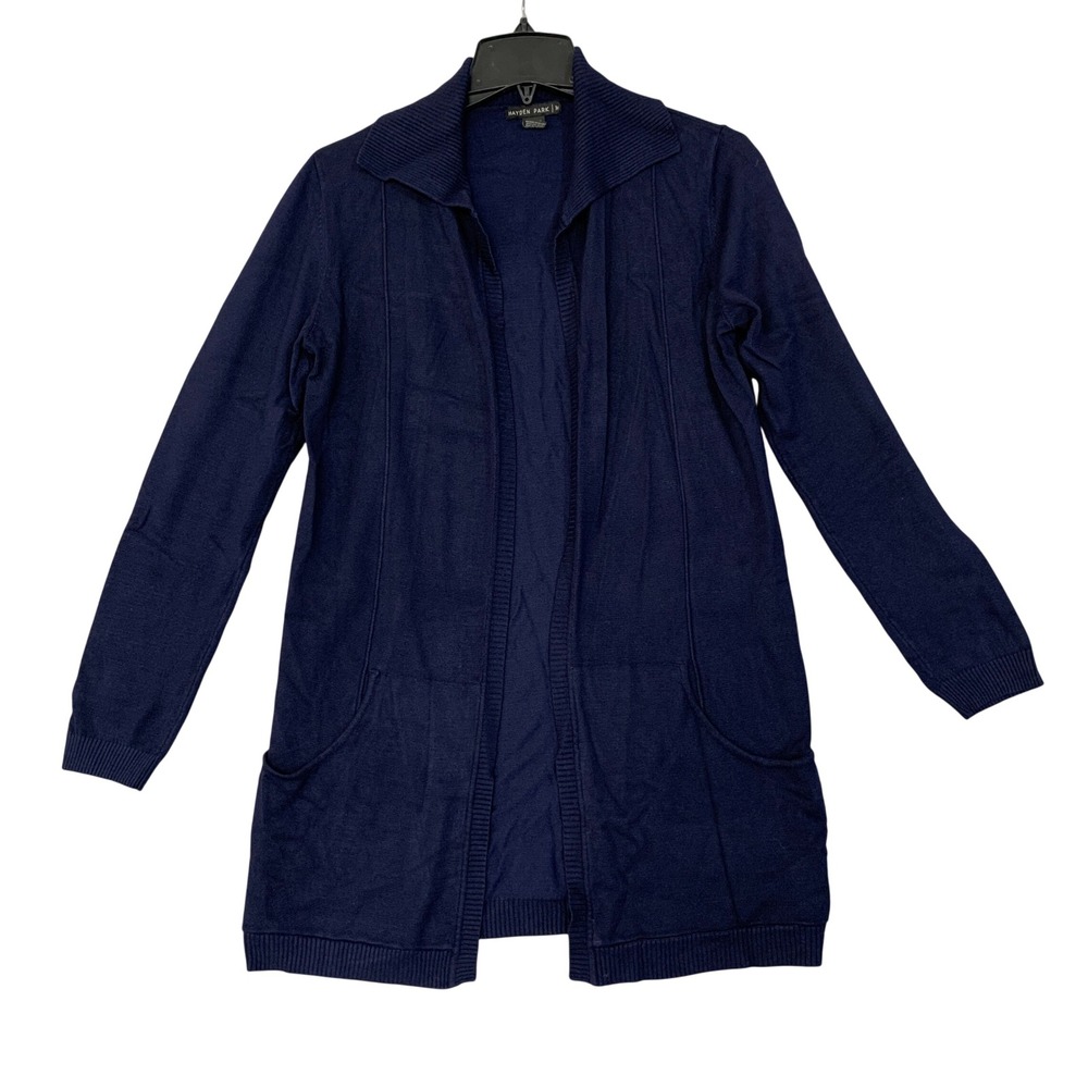 Hayden Park Women's M Open Front Cardigan Sweater Navy Blue Rayon Nylon